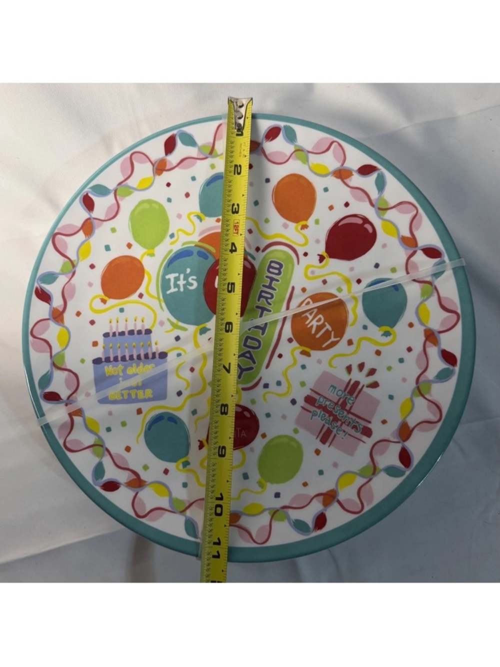 Lolita Teal Rim Birthday Party Plate with Multicolor Balloons